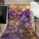 Aperturee - Aperturee Purple Gold Abstract Floral Fine Art Sweep Backdrop